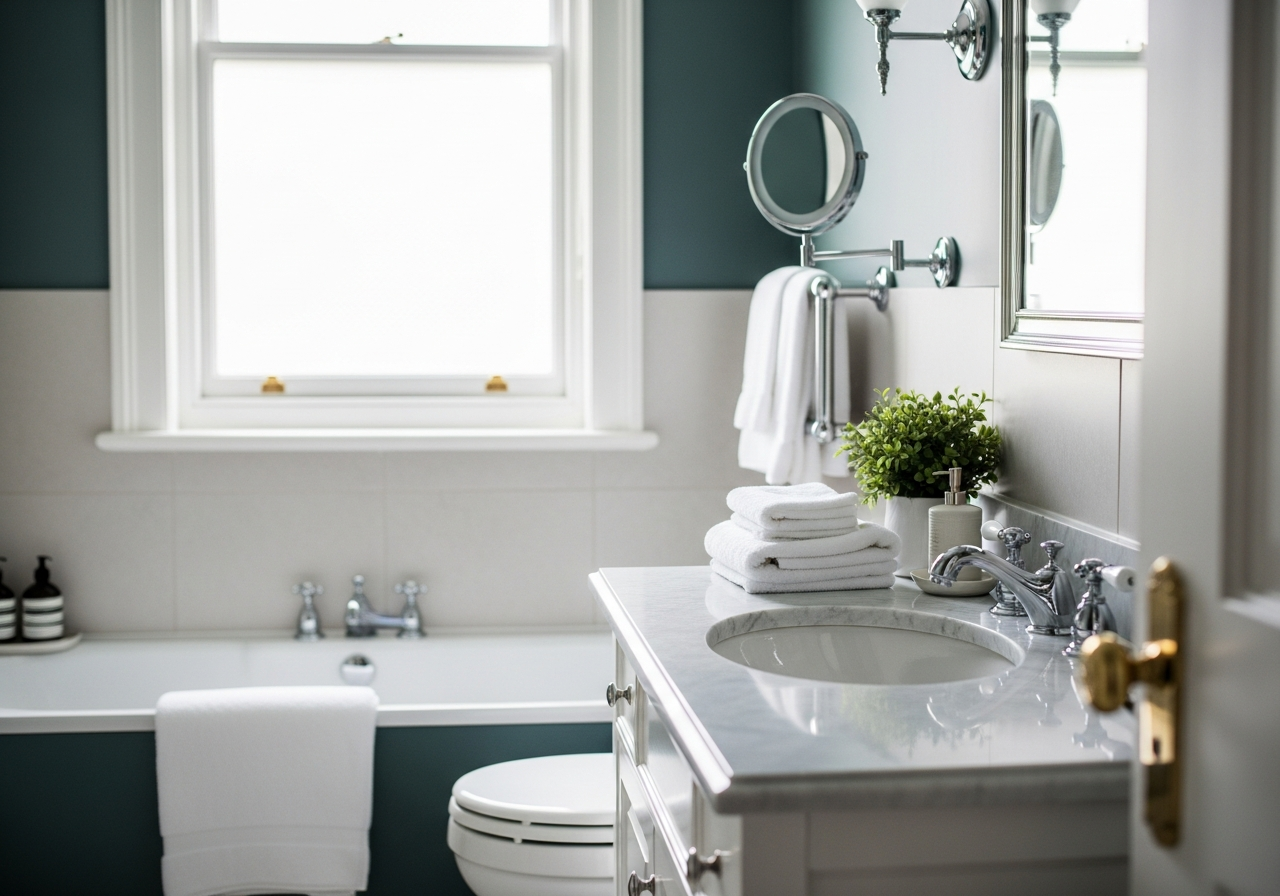 A sparkling clean bathroom with fresh folded towels