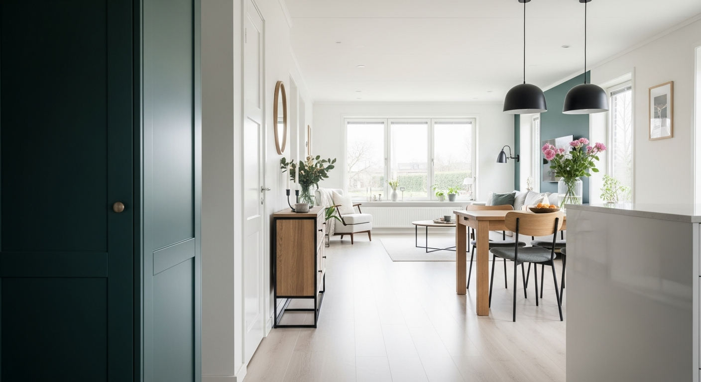 A pristine, light-filled open-plan home interior